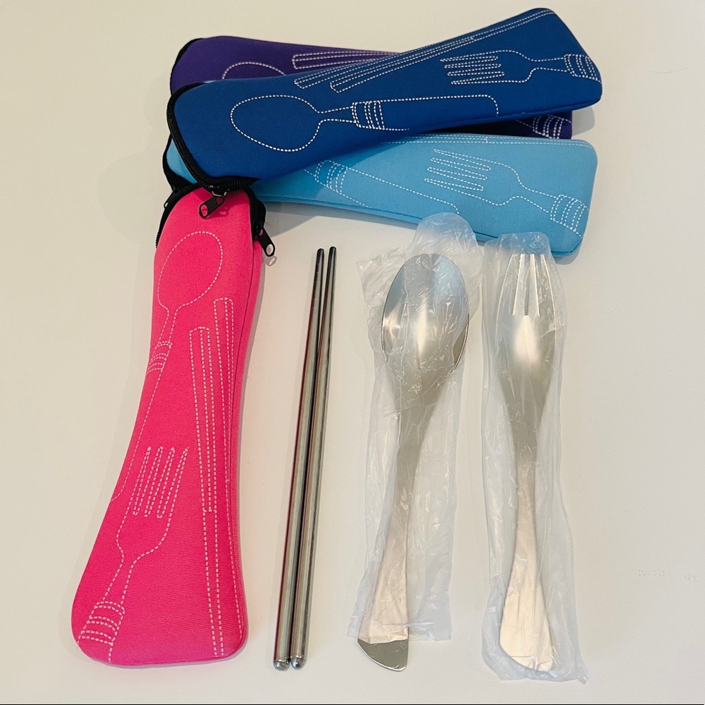 Stainless Steel Cutlery Set with Pouch zipper bag